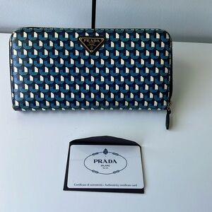 Saffiano leather large zip around wallet with authentication card